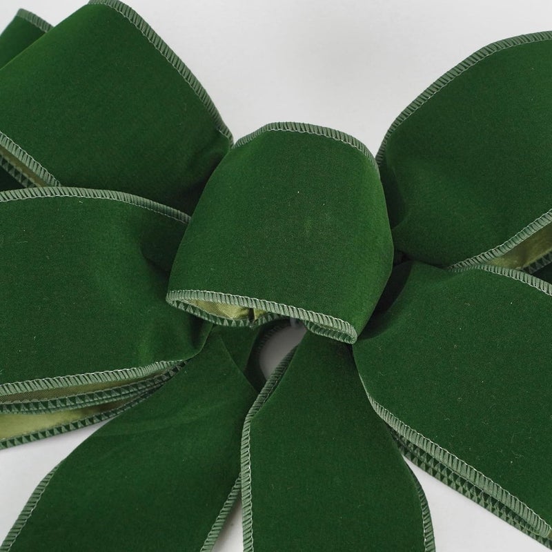 LiBongTa 13" Moss Green Bow Pre-Tied Bow for Christmas Tree, Green Velvet Ribbon Bows for Wreaths, Premade Tree Toppers Bows for Gift Wrapping, Party Favor, Christmas Home Indoor Outdoor Decor-1 Count - Image 4