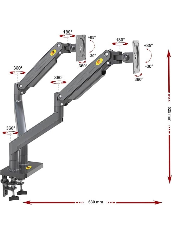 NB NORTH BAYOU Desk Mount with Gas Spring for Two 22-32 Inch LCD Screens, VESA 75/100, Supports up to 15 kg - Image 2