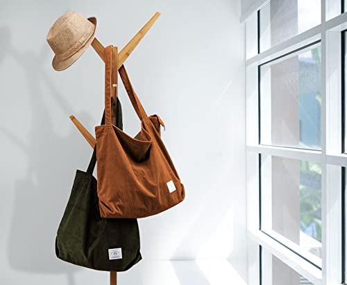 KALIDI FANCY FOREST KALIDI Women Corduroy Tote Bag Casual Tote's Handbag Big Capacity Shoulder Bag with Pockets Zippers (Khaki) - Image 3