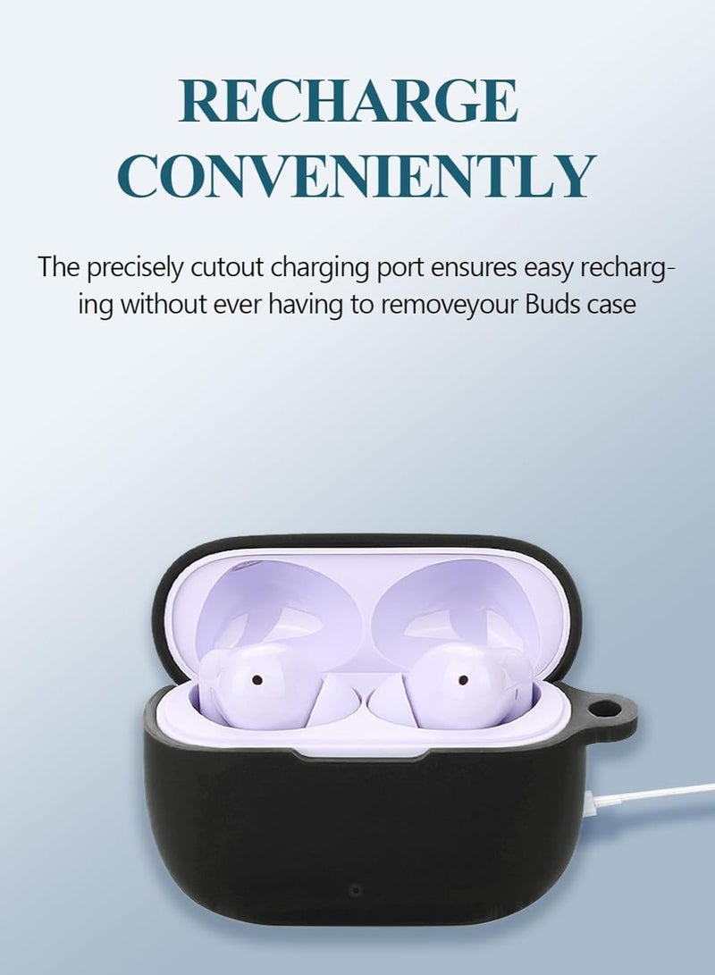 Alyashmac Silicone Protective Case for Realme Buds T310 with Keychain Cover (Black) - Image 3