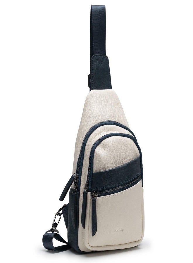 Alldaily Large Sling Bag for Women Crossbody Purse Leather Fashionable Trendy Chest Bag for Travel, Fanny Pack, Dark Blue With White - Image 1