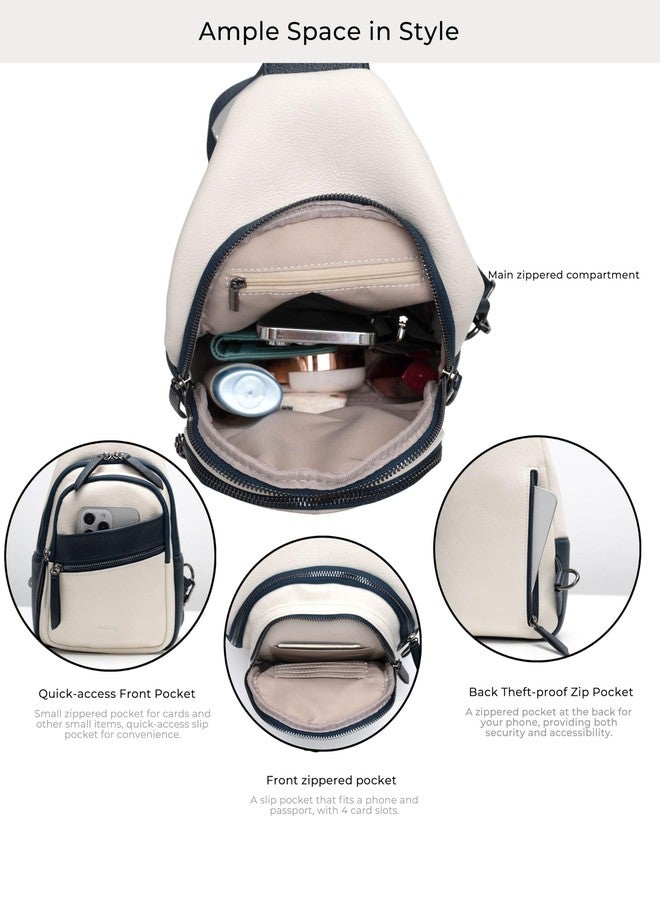 Alldaily Large Sling Bag for Women Crossbody Purse Leather Fashionable Trendy Chest Bag for Travel, Fanny Pack, Dark Blue With White - Image 3