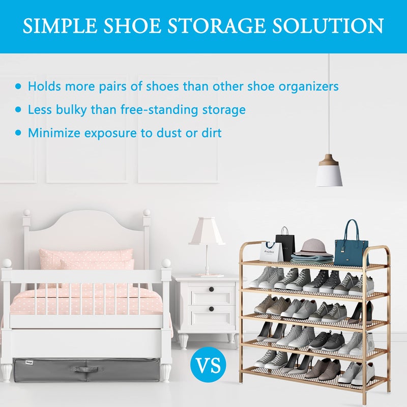 INAYA Under Bed Shoe Storage Organizer 2 Pack, Fits 32 Pairs, Large Underbed Shoe Box Storage Containers, Clear Foldable Shoes Organizer Under the Bed Sturdy Structure with Hard Bottom Support - Image 5