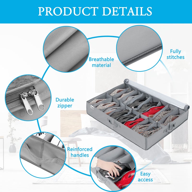 INAYA Under Bed Shoe Storage Organizer 2 Pack, Fits 32 Pairs, Large Underbed Shoe Box Storage Containers, Clear Foldable Shoes Organizer Under the Bed Sturdy Structure with Hard Bottom Support - Image 3