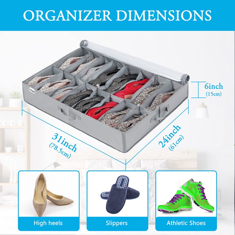 INAYA Under Bed Shoe Storage Organizer 2 Pack, Fits 32 Pairs, Large Underbed Shoe Box Storage Containers, Clear Foldable Shoes Organizer Under the Bed Sturdy Structure with Hard Bottom Support - Image 4
