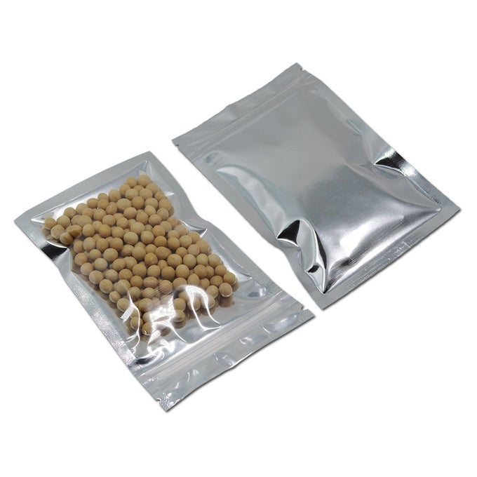 100 PCS 12X20 CM 47X79 INCH MYLAR FOIL BAGS CLEAR FRONT RESEALABLE HEAT SEAL FOOD STORAGE BAGS FOR ZIP BAG REUSABLE LOCK SEAL TRANSLUCENT FOIL ALUMINIUM ZIPPER LOCK POUCHES