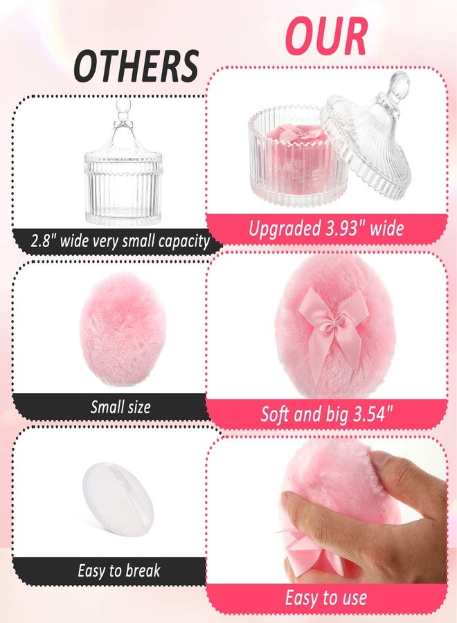 YEXEXINM 6 PCS Large Body Powder Puff and Container, 2 Pack 5.3" Body Powder Container with 4 Powder Puff,Washable Large Body Powder Puff Dish,Powder Puff Crystal Container,Soft Velour Face Body Powder Puff - Image 4