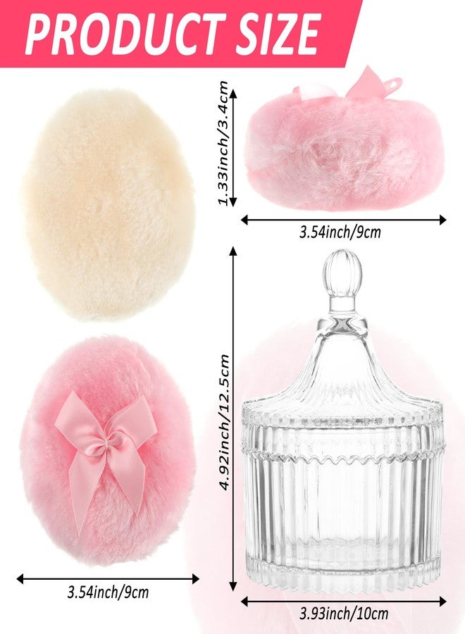 YEXEXINM 6 PCS Large Body Powder Puff and Container, 2 Pack 5.3" Body Powder Container with 4 Powder Puff,Washable Large Body Powder Puff Dish,Powder Puff Crystal Container,Soft Velour Face Body Powder Puff - Image 2