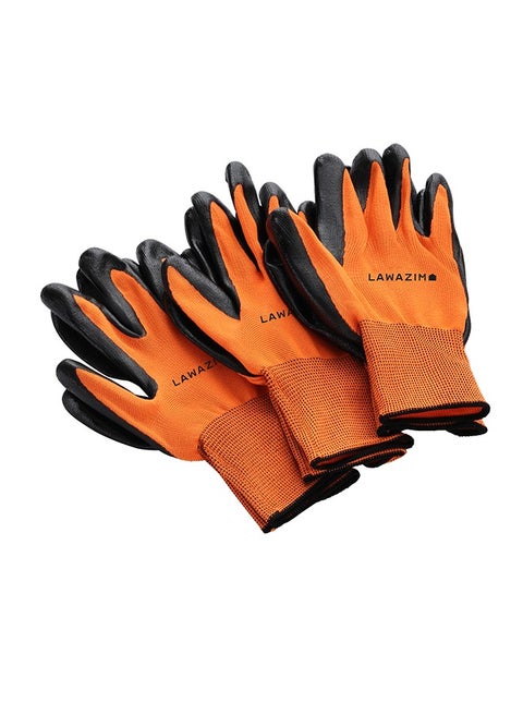 Cotton Working Gloves -3 Pairs Orange- Protective Non-Slip Rubber Grip with Comfortable Fit Knitted Breathable Fabric - Durable Work Gloves for Gardening Repairs Construction and DIY Projects