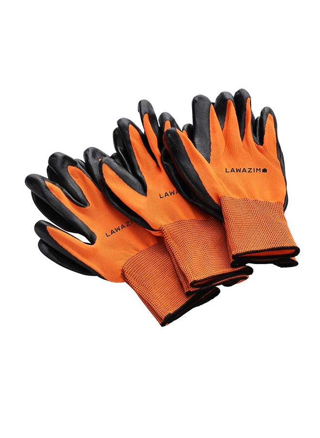 LAWAZIM Cotton Working Gloves -3 Pairs Orange- Protective Non-Slip Rubber Grip with Comfortable Fit Knitted Breathable Fabric - Durable Work Gloves for Gardening Repairs Construction and DIY Projects  - Image 1