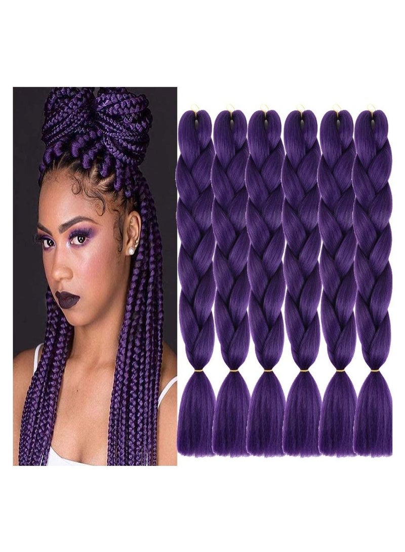 إستيل 6 عبوات من وصلات شعر جدائل جامبو من كانيكالون أومبير ، 24 بوصة ، وصلات شعر من الألياف الصناعية بدرجة حرارة عالية ، من أجل جدائل مربعة من ضفائر الكروشيه (أرجواني داكن) - Image 1