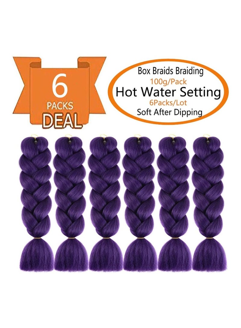 إستيل 6 عبوات من وصلات شعر جدائل جامبو من كانيكالون أومبير ، 24 بوصة ، وصلات شعر من الألياف الصناعية بدرجة حرارة عالية ، من أجل جدائل مربعة من ضفائر الكروشيه (أرجواني داكن) - Image 2