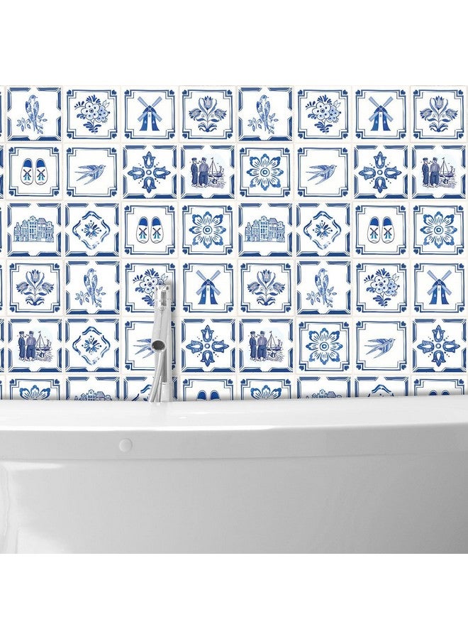 WALPLUS 24pcs 6" Peel and Stick Vinyl Backsplash Tiles Stickers Tile Paint Removable Waterproof Self-Adhesive Decals Vinyl Home Kitchen Bathroom Spring Easter Decoration Dutch Blue - Image 3
