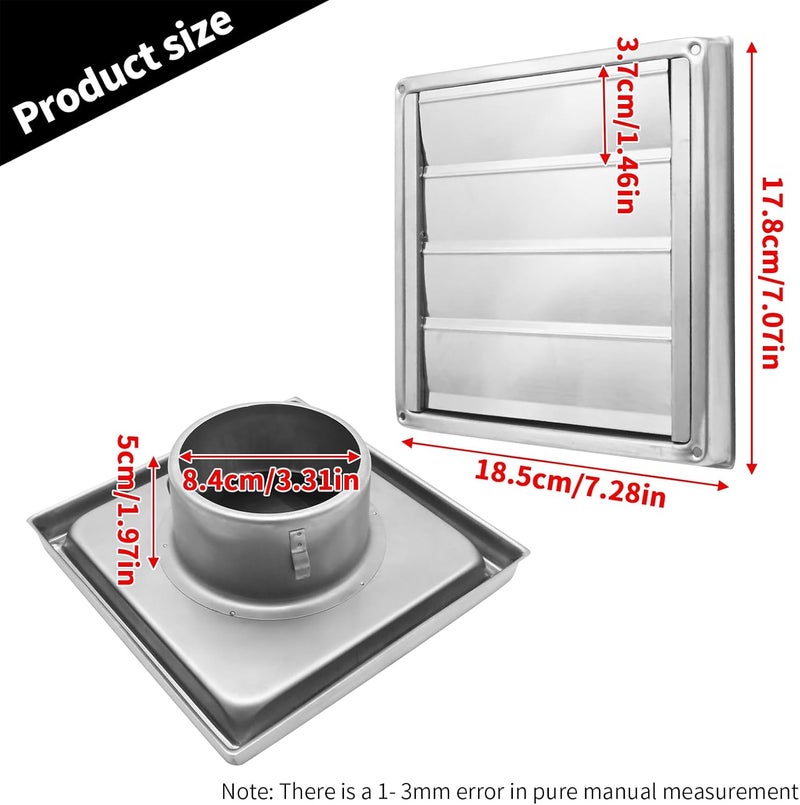 MDEOOSKY 2 Pack 4" Metal Dryer Vent Cover, Outside Stainless Steel Louvre Exterior Dryer Vent Cover, 4 Inch Metal Vent Cover Outdoor for Dryer Vent Range Hood Vent - Image 3