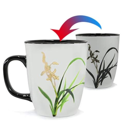 Asmwo Funny Ceramic Magic Heat Color Changing Coffee Mug with Orchid Printing for Women Personalized White Green Tea Cup Large Mugs for Mom,Girl, Grandma and Man 16 oz - Image 1