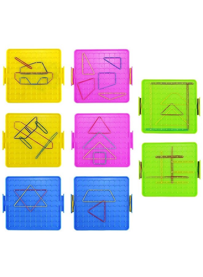 Oopsu 8 Pack Plastic Mathematical Manipulative Material Array Block Geo Board with 80 Latex Bands for Kids(4 Colors) - Image 1