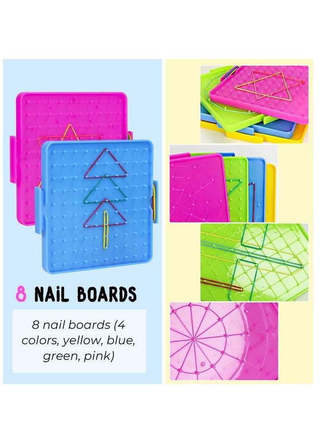 Oopsu 8 Pack Plastic Mathematical Manipulative Material Array Block Geo Board with 80 Latex Bands for Kids(4 Colors) - Image 3
