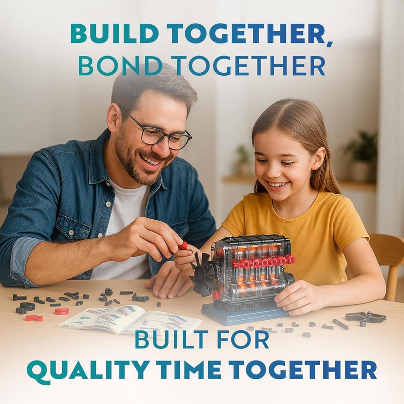 Playz Inline 6 Engine Model Kit - Build Your Own STEM Inline 6 Small Engine That Runs Kit for Adults & Kids Age 10-12+, Visible Inline 6 Mini Engine Kit That Works for Adult w/ 230 STEM Parts - Image 4
