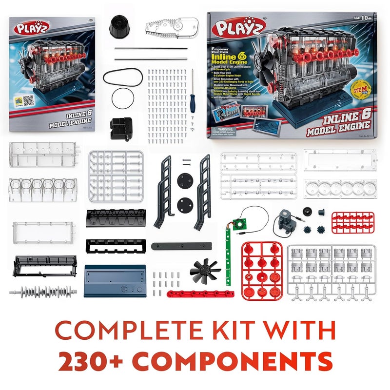 Playz Inline 6 Engine Model Kit - Build Your Own STEM Inline 6 Small Engine That Runs Kit for Adults & Kids Age 10-12+, Visible Inline 6 Mini Engine Kit That Works for Adult w/ 230 STEM Parts - Image 2