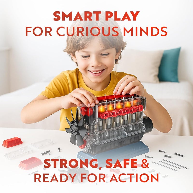 Playz Inline 6 Engine Model Kit - Build Your Own STEM Inline 6 Small Engine That Runs Kit for Adults & Kids Age 10-12+, Visible Inline 6 Mini Engine Kit That Works for Adult w/ 230 STEM Parts - Image 5