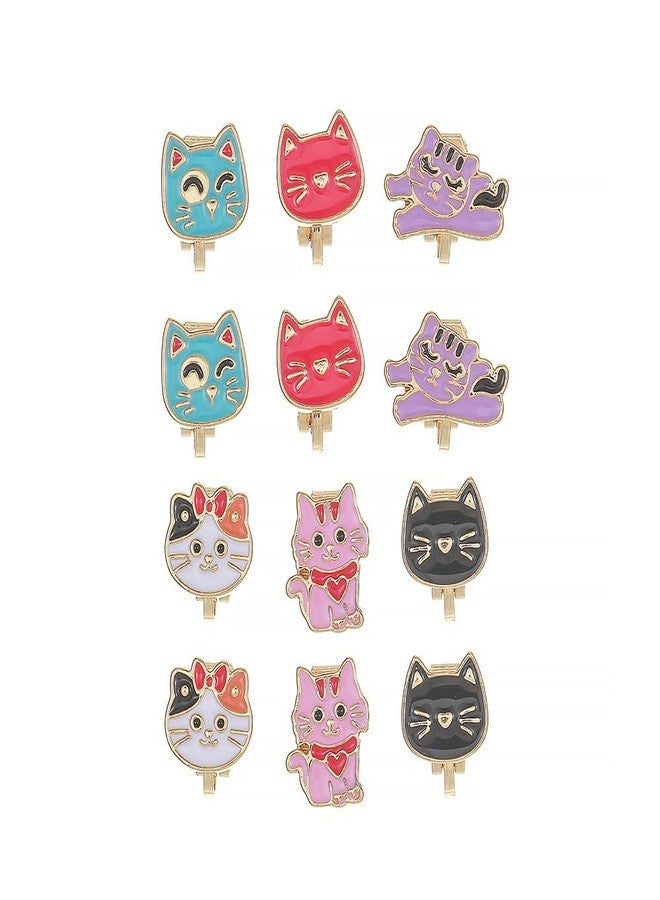 DATOA 6 Pairs Set Cute Dinosaur Cat Clip Earrings for Women Funny Enamel Animals Harajuku Non Piercing Fake Stud Earrings Set - Cat - Image 1