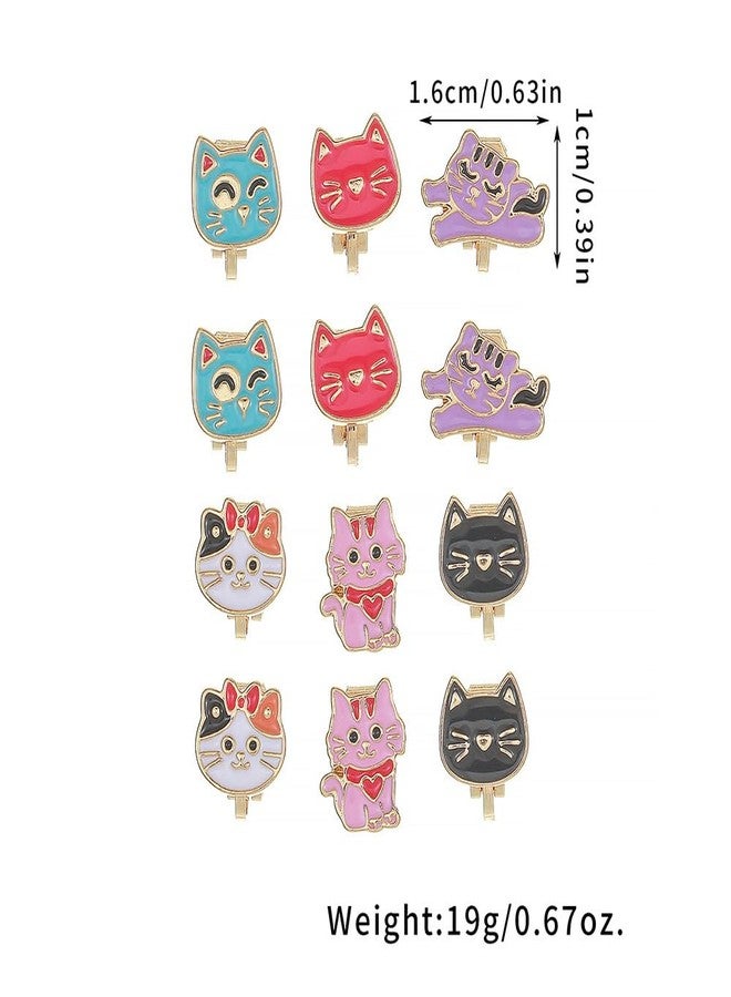 DATOA 6 Pairs Set Cute Dinosaur Cat Clip Earrings for Women Funny Enamel Animals Harajuku Non Piercing Fake Stud Earrings Set - Cat - Image 4