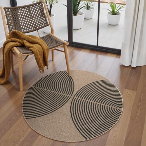 La Home Lahome Enfys Modern Rainbow Round Rug 3ft Small Washable Circle Carpet Natural Indoor Outdoor Patio Front Porch Rug Farmhouse Non Slip Non Shedding Contemporary Round Mat for Entryway - Image 1