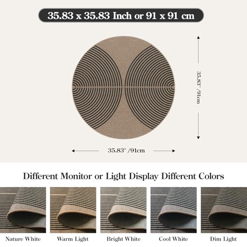 La Home Lahome Enfys Modern Rainbow Round Rug 3ft Small Washable Circle Carpet Natural Indoor Outdoor Patio Front Porch Rug Farmhouse Non Slip Non Shedding Contemporary Round Mat for Entryway - Image 3
