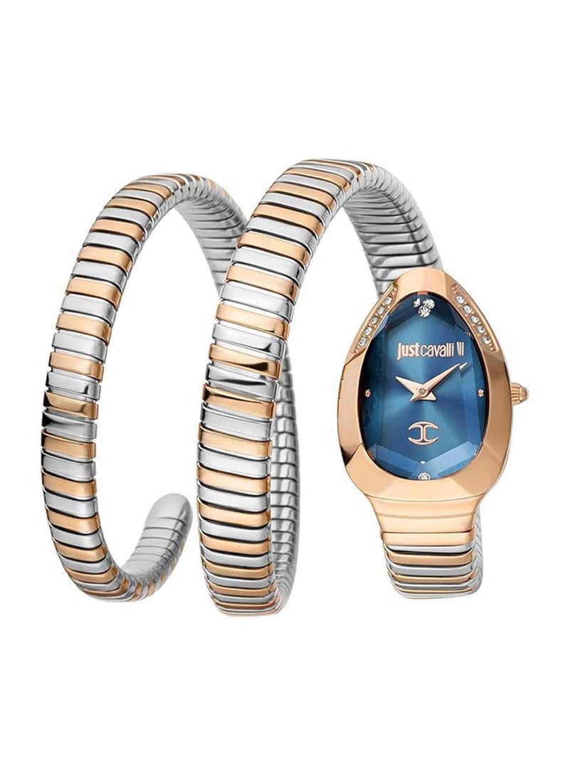 Just Cavalli ساعة جاست كافالي للنساء بتصميم ثعبان بقرص أزرق وسوار ثنائي اللون - JC1L209M0085 - Image 1