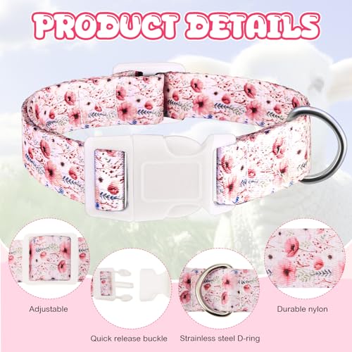 Yeyeplum 2 Pack Goat Collars with Bells, Sheep Grazing Copper Bells and Adjustable Nylon Collar Set Loud Bronze Bell Small Farm Animal Sheep Cow Accessories(White, Pink,Floral Pattern) - Image 3