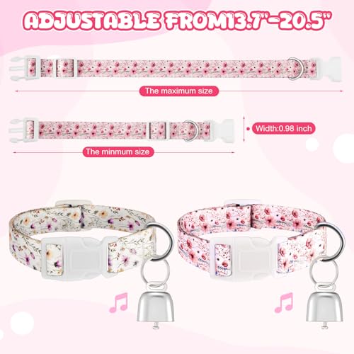Yeyeplum 2 Pack Goat Collars with Bells, Sheep Grazing Copper Bells and Adjustable Nylon Collar Set Loud Bronze Bell Small Farm Animal Sheep Cow Accessories(White, Pink,Floral Pattern) - Image 2