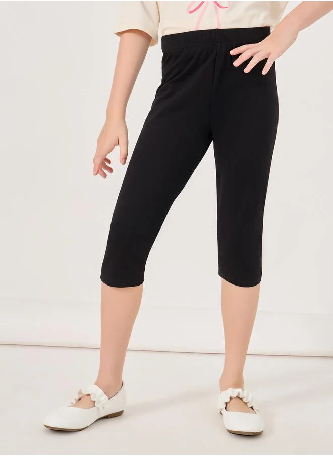 ستايلي Solid Capri Leggings with Elastic Waistband