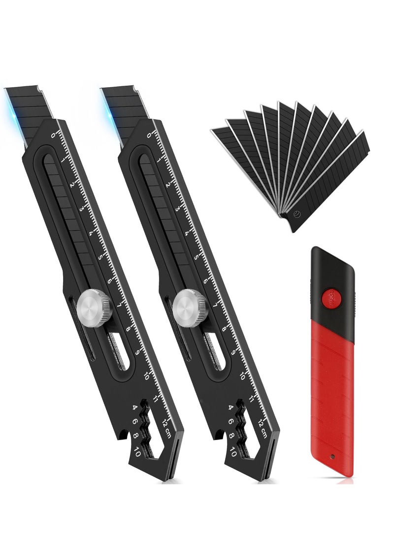 Excefore Utility, Heavy Duty Stainless Steel Retractable Box Cutter, with 1PC Replaceable,  Multi-Functional Razor for Cartons and Cardboard, Ideal for Office and Home Use, Black (2 Pack) - Image 1
