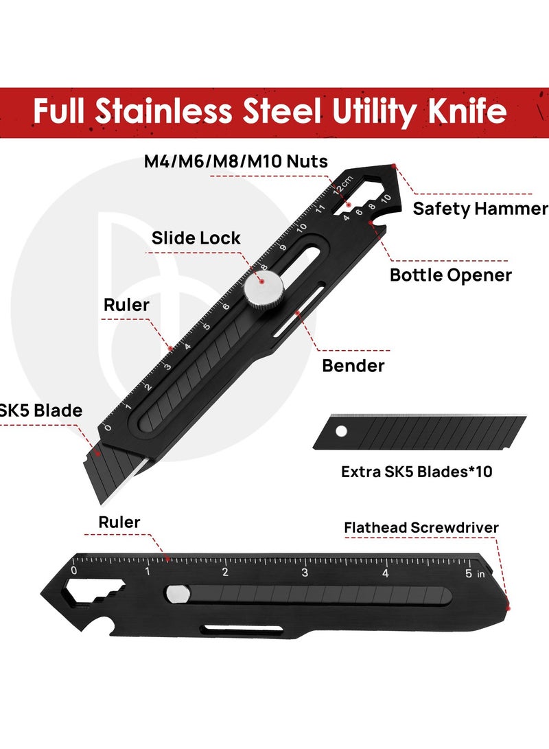 Excefore Utility, Heavy Duty Stainless Steel Retractable Box Cutter, with 1PC Replaceable,  Multi-Functional Razor for Cartons and Cardboard, Ideal for Office and Home Use, Black (2 Pack) - Image 2