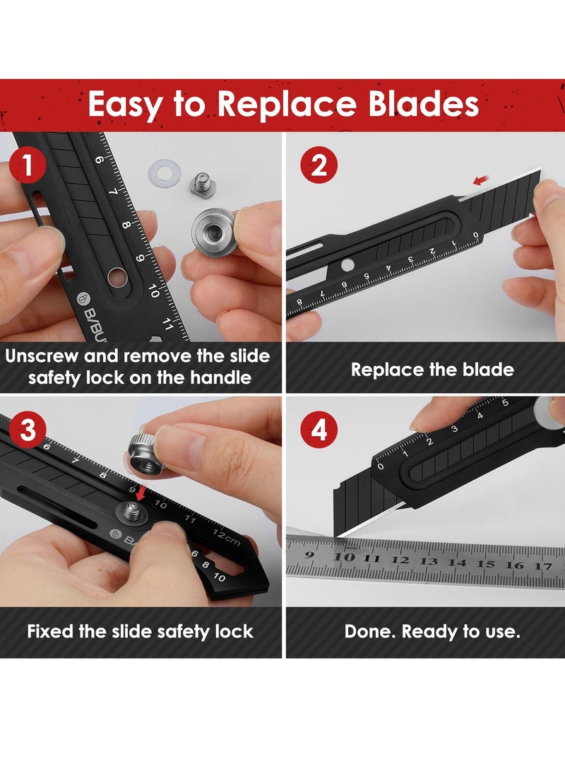 Excefore Utility, Heavy Duty Stainless Steel Retractable Box Cutter, with 1PC Replaceable,  Multi-Functional Razor for Cartons and Cardboard, Ideal for Office and Home Use, Black (2 Pack) - Image 5