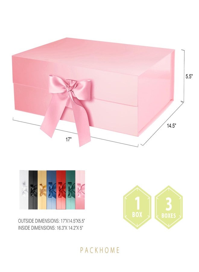 PACKHOME Extra Large Gift Box with Ribbon 16.3x14.2x5 Inches, Pink Gift Boxes for Large Gifts - Image 2