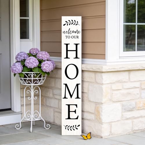 Cpcdaosk Welcome Sign for Front Porch, 47" Large Wooden Welcome to Our Home Sign Door Hanging Standing Plaque, Farmhouse Vertical Outdoor Porch Decorations for Yard Patio Entrance (White) - Image 4