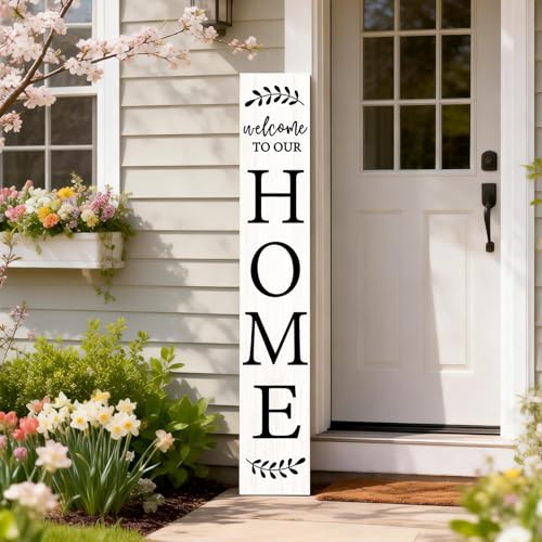 Cpcdaosk Welcome Sign for Front Porch, 47" Large Wooden Welcome to Our Home Sign Door Hanging Standing Plaque, Farmhouse Vertical Outdoor Porch Decorations for Yard Patio Entrance (White) - Image 3