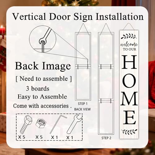 Cpcdaosk Welcome Sign for Front Porch, 47" Large Wooden Welcome to Our Home Sign Door Hanging Standing Plaque, Farmhouse Vertical Outdoor Porch Decorations for Yard Patio Entrance (White) - Image 5