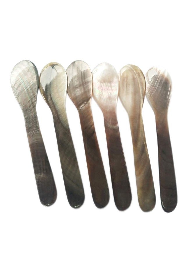 DUEBEL Set of 6 Shining Mother of Pearl MOP 7.5cm x 2cm Shell Spoons for Caviar, Egg Serving (Black) - Image 1
