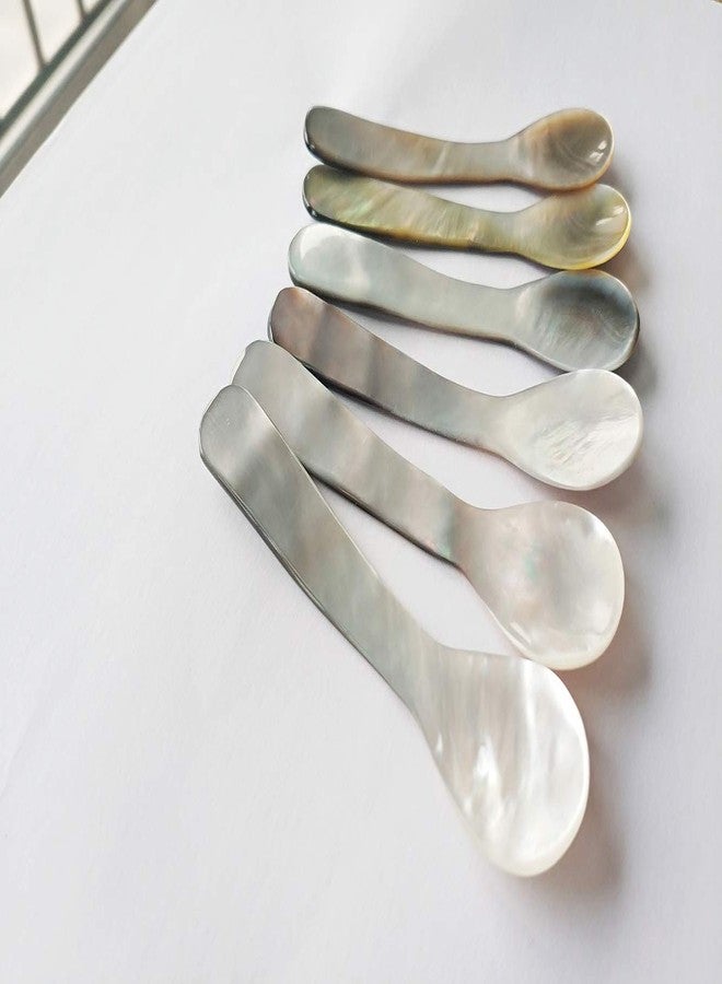 DUEBEL Set of 6 Shining Mother of Pearl MOP 7.5cm x 2cm Shell Spoons for Caviar, Egg Serving (Black) - Image 3