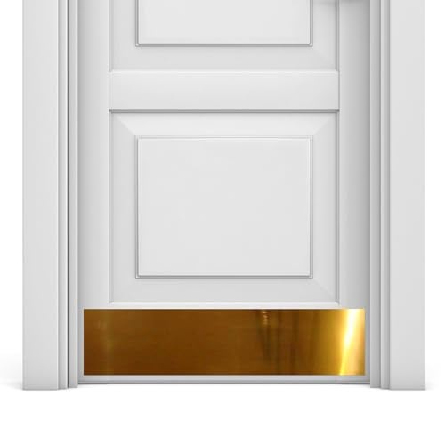 Deck the Door Decor Door Kick Plate Anodized Aluminum Shiny Brass Finish Magnetic Mount for Steel Doors 6x 34 - Image 1