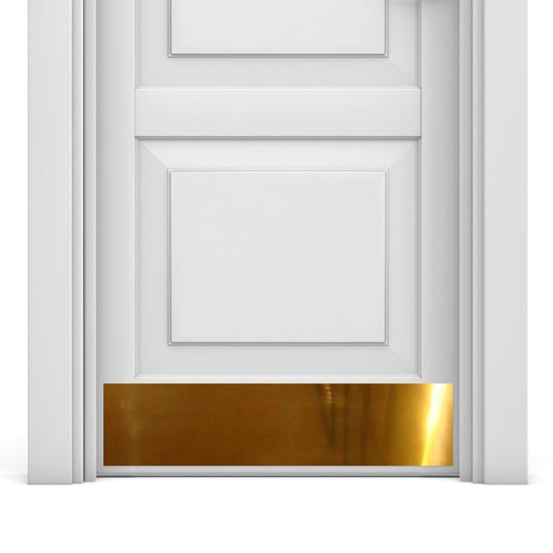 Deck the Door Decor Door Kick Plate Anodized Aluminum Shiny Brass Finish Magnetic Mount for Steel Doors 6x 34 - Image 2