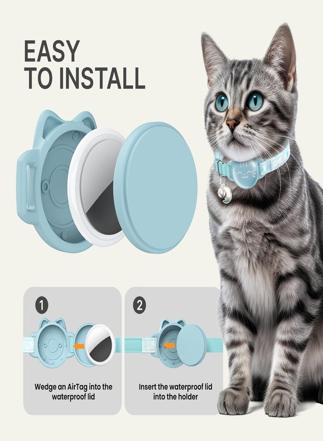 typecase طوق مقاوم للماء للقطط مزود بتقنية Airtag، طوق قابل للفك للقطط مزود بنمط سمكة مضيء وعاكس، أطواق خفيفة الوزن للقطط الصغيرة متوافقة مع Apple Airtag، حامل مخفي لجهاز تتبع GPS للقطط والقطط الصغيرة (9-13 بوصة). - Image 4