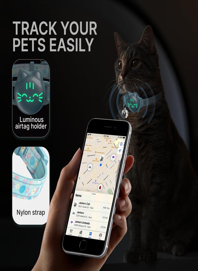 typecase طوق مقاوم للماء للقطط مزود بتقنية Airtag، طوق قابل للفك للقطط مزود بنمط سمكة مضيء وعاكس، أطواق خفيفة الوزن للقطط الصغيرة متوافقة مع Apple Airtag، حامل مخفي لجهاز تتبع GPS للقطط والقطط الصغيرة (9-13 بوصة). - Image 2