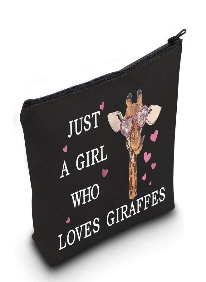LEVLO Funny Cosmetic Bag - Animal Lover Gift - Just A Girl Who Loves Giraffes - Makeup Zipper Pouch Bag - Black - Image 1