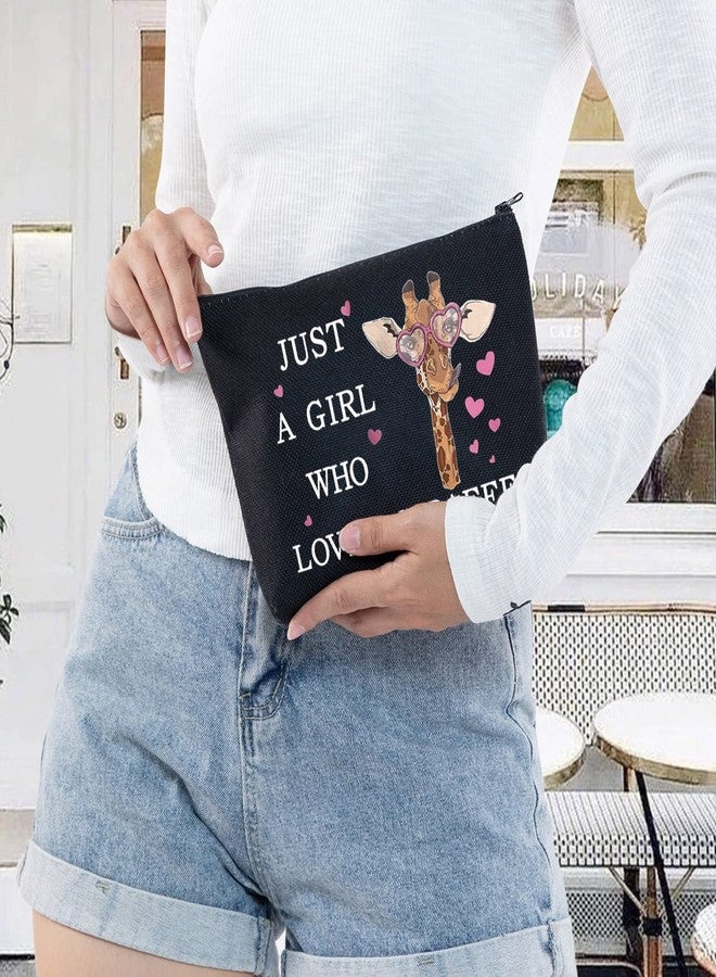 LEVLO Funny Cosmetic Bag - Animal Lover Gift - Just A Girl Who Loves Giraffes - Makeup Zipper Pouch Bag - Black - Image 5