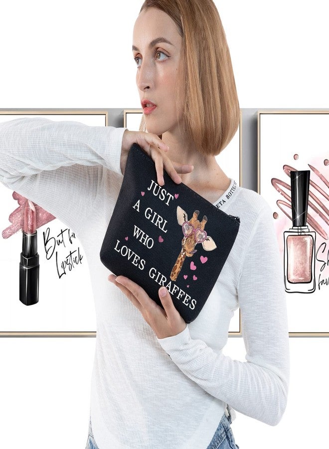 LEVLO Funny Cosmetic Bag - Animal Lover Gift - Just A Girl Who Loves Giraffes - Makeup Zipper Pouch Bag - Black - Image 3