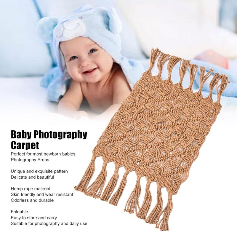 Newborn Photography Rug Woven Hemp Rope Soft Mat with Tassels Foldable Portable - Image 4