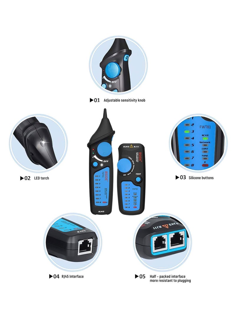 مي وان - جهاز اختبار كابل الشبكة متعدد الوظائف لكابل RJ11 RJ45 Lan مع مسبار إيثرنت أسود - Image 1